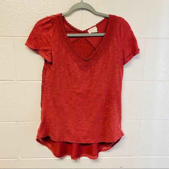 Anthro Meadow Rue Lace Patch Work T Shirt Blouse - Picture 10 of 13